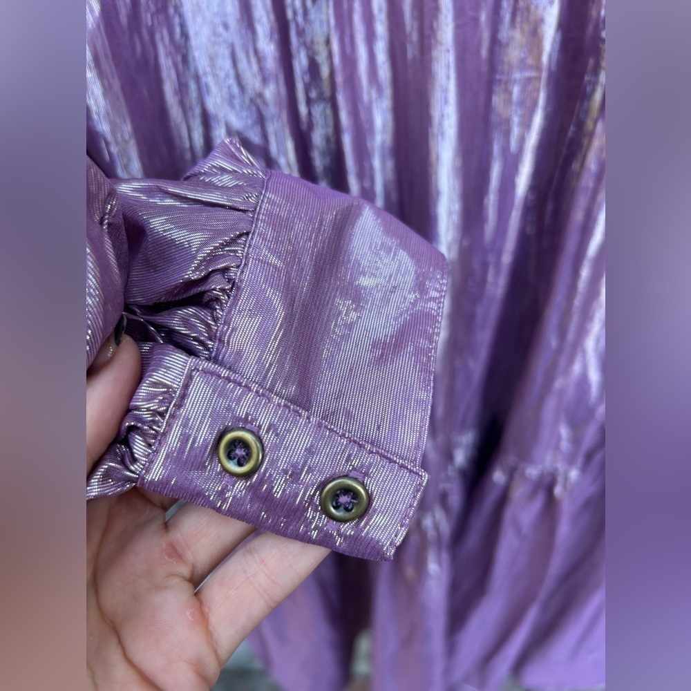 Anthropologie Pilcro Long-Sleeve V-Neck Metallic High-Low Dress in Lilac - Picture 13 of 13